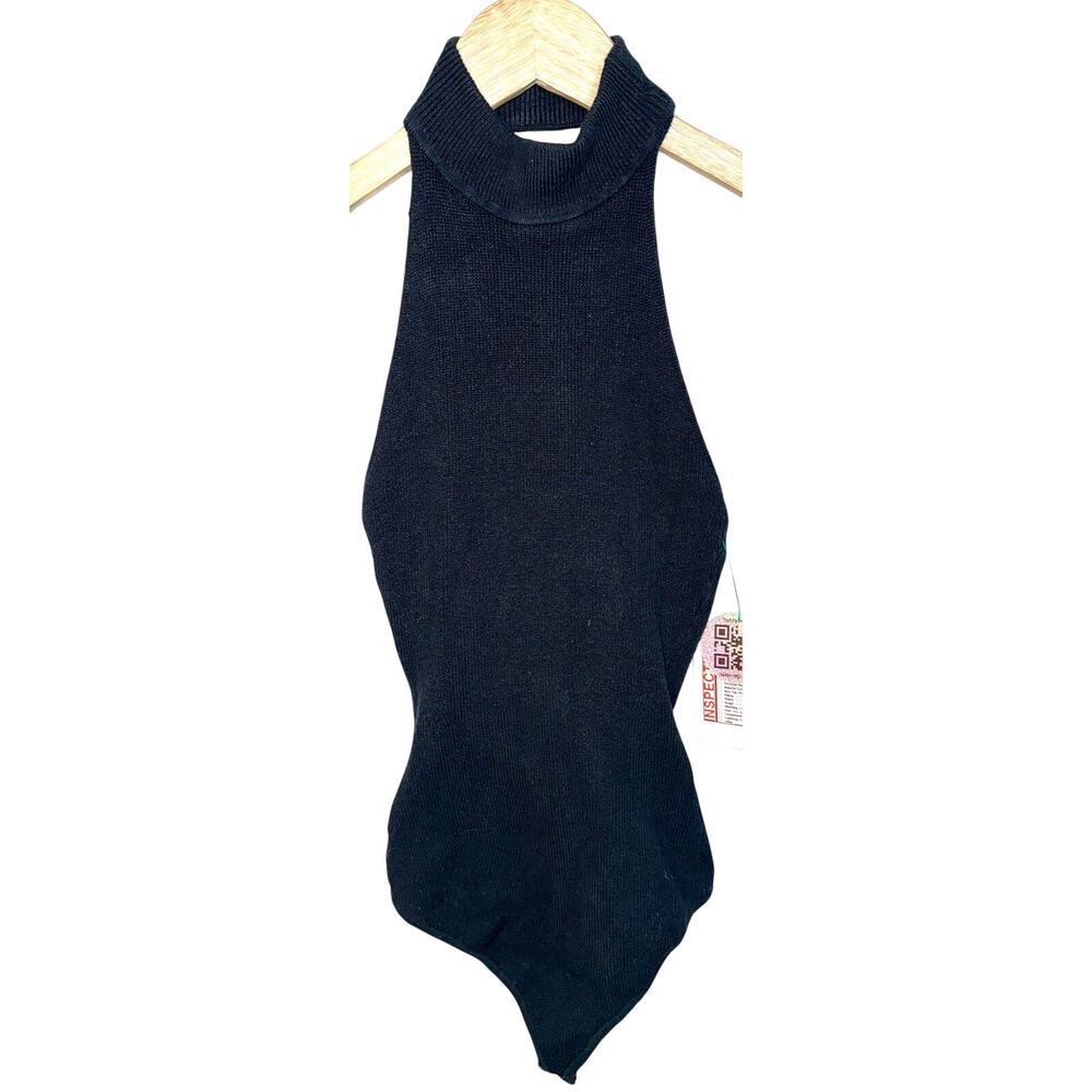 Abercrombie & Fitch Black Ribbed Knit Halter Turtleneck Bodysuit Top Womens Sz S